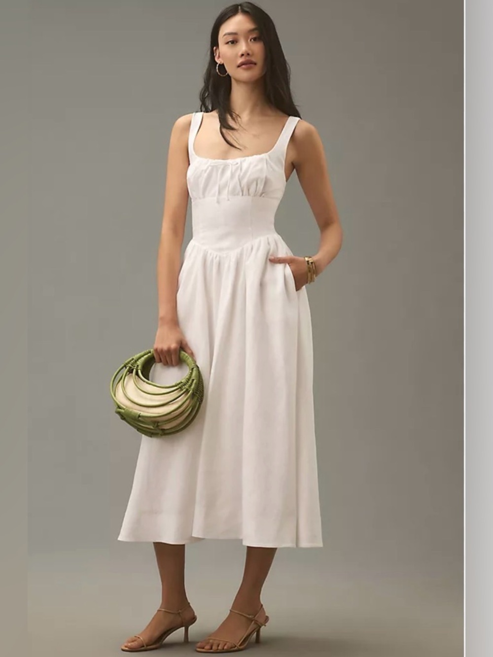 NWT Reformation Balia Linen Midi Dress White Anthropologie $278 Size 0